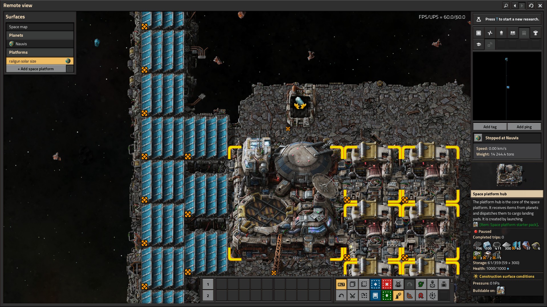 Contents of the space station hub before deconstructing asteroid collector and ghost feeding into crusher