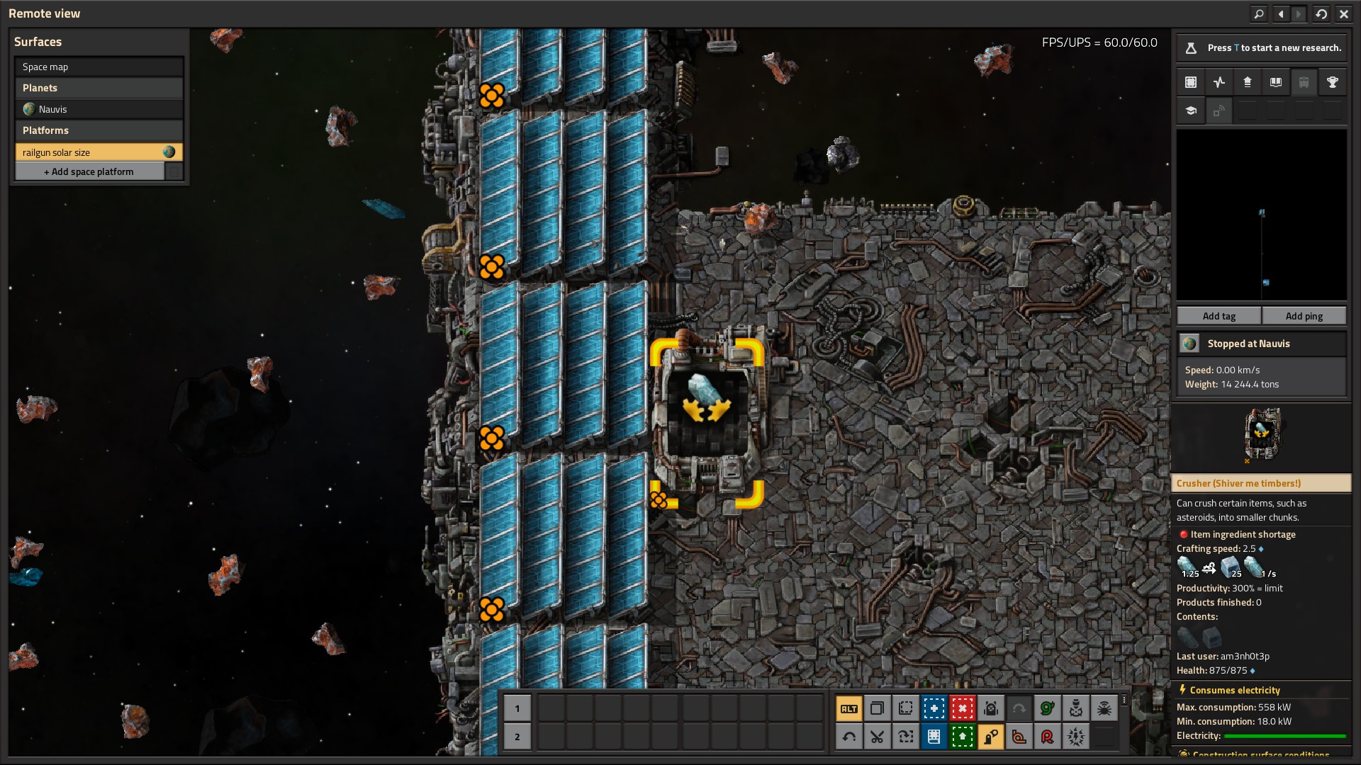 Contents of the crusher after deconstructing asteroid collector with deconstruction planner