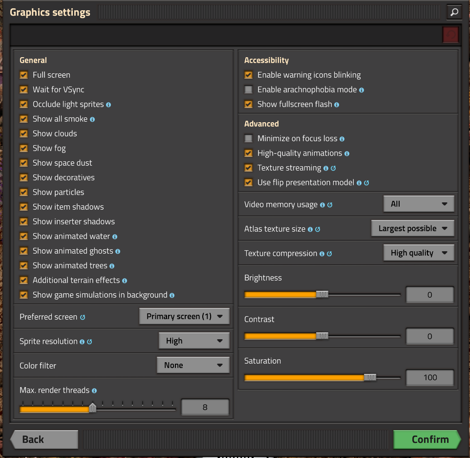 Graphics settings