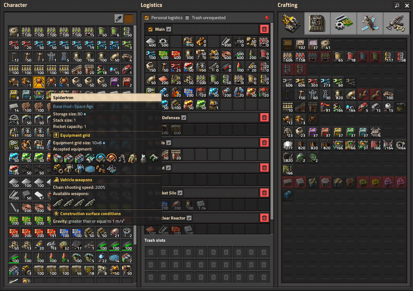 The spidertron in my inventory