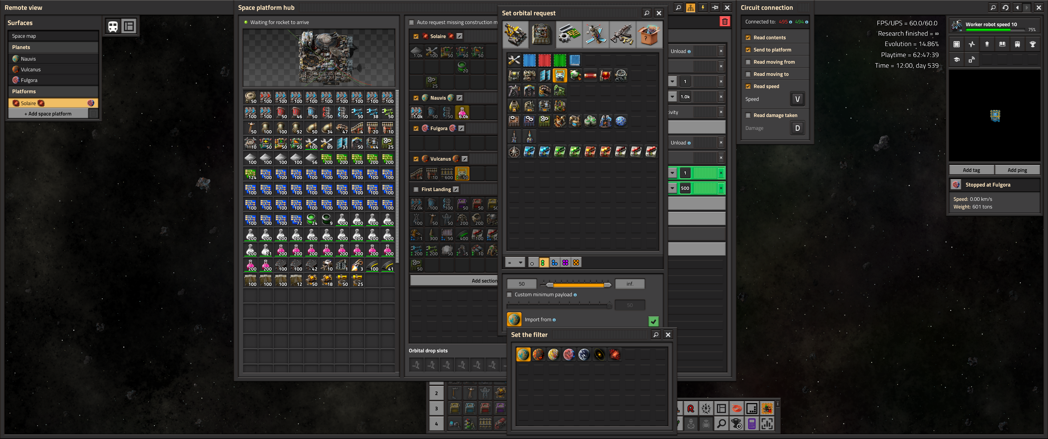 Planet import selection on ship