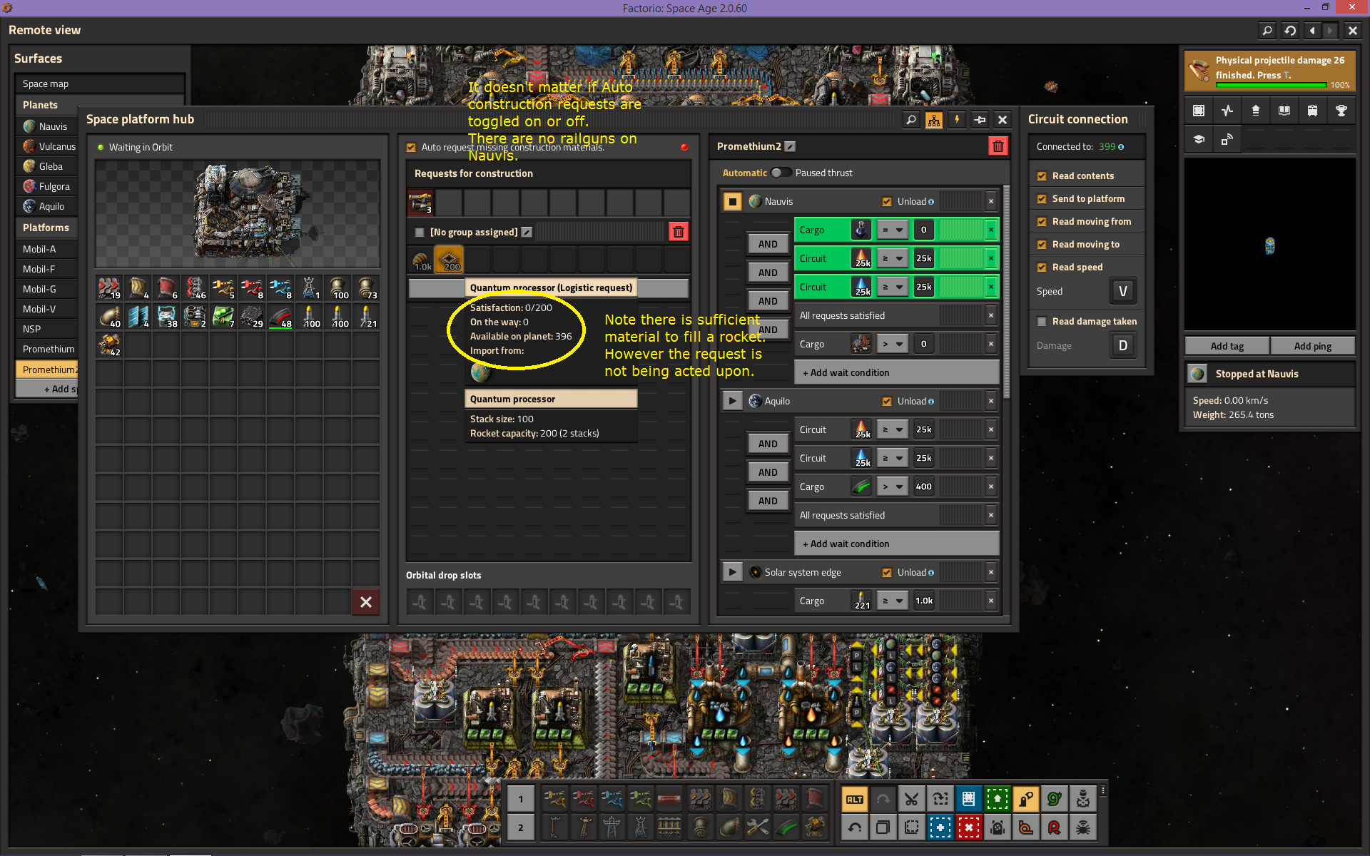 Shows the Nauvis logistics network