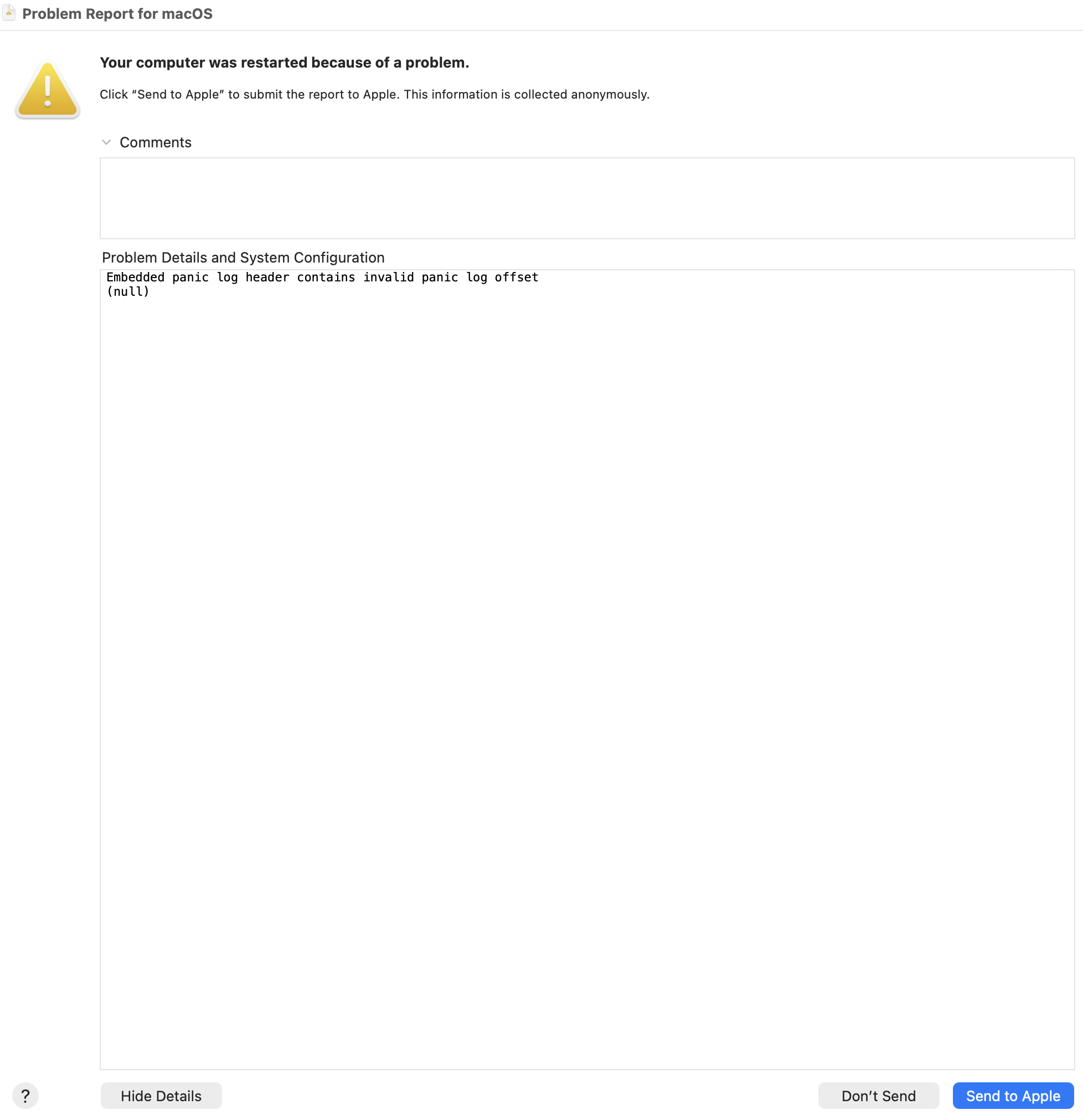 System crash screen