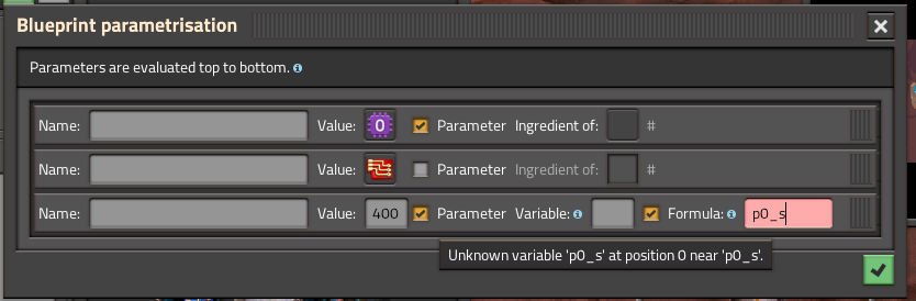 Parameterising the first does not allow for p0_ variable to be used.