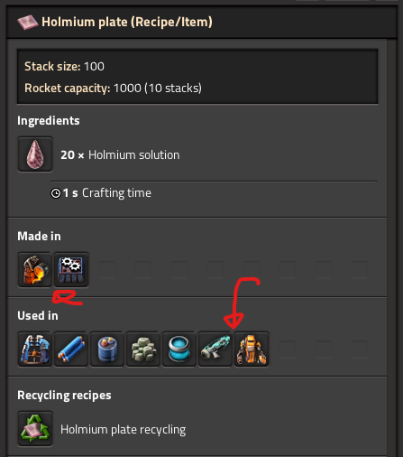 Factoriopedia page with arrows