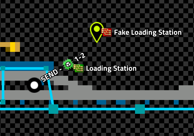Shown: A tag generated by a display panel as part of a station blueprint, and a manually placed map tag