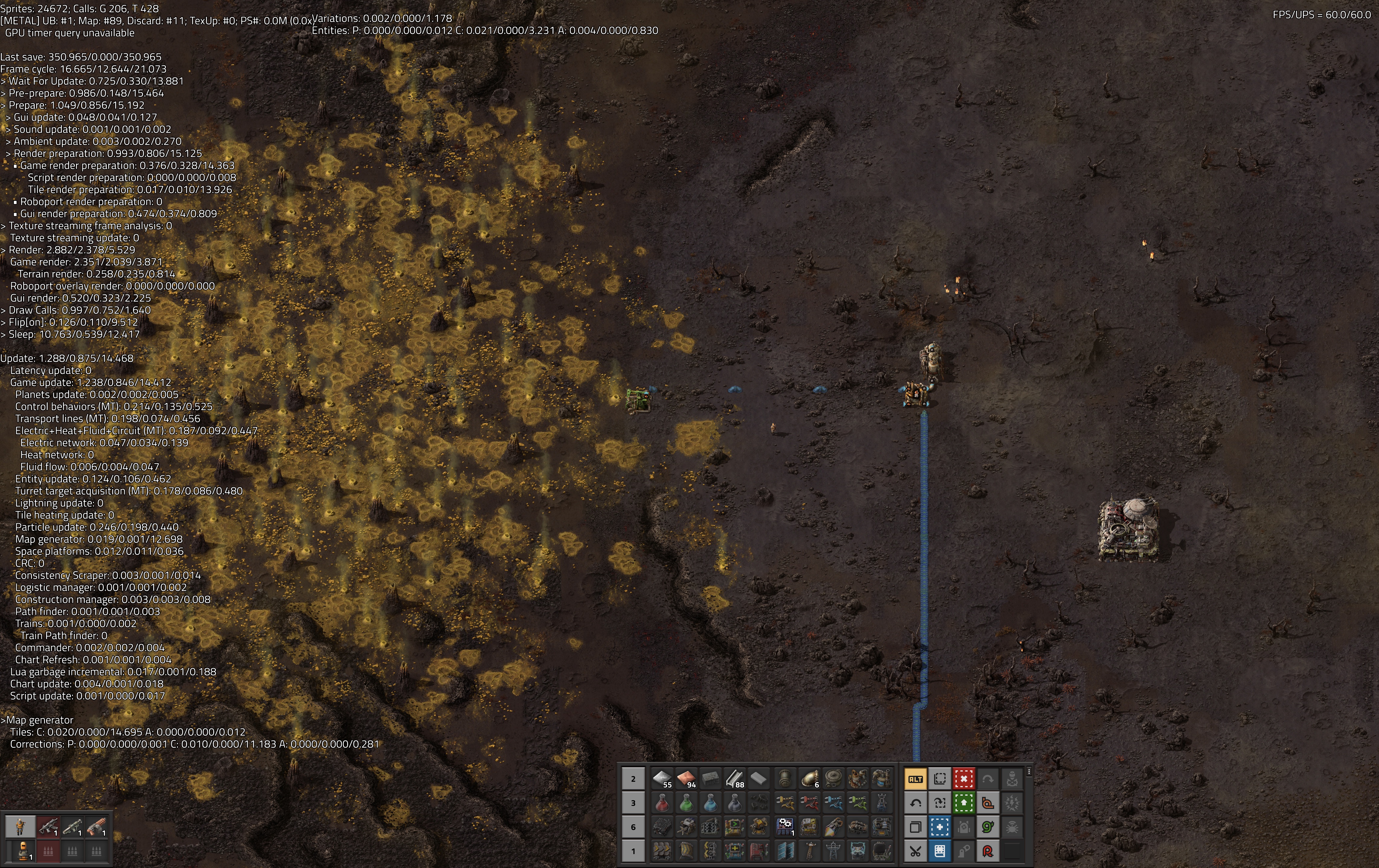 Screenshot outside of a lag episode. Noteworthy that lag (FPS) hit like a truck (decreased to ~24 in under 10 seconds) when I zoomed in close.