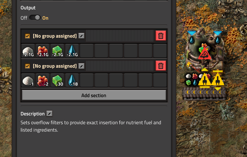 This is the rocket fuel from jellynut recipe. Ingredients 1 2 and 3 are defaulted to -20, -19, and -18. The ingredients for 1 and 2, bioflux and jelly, properly report at -2 and -30 (as their formulas just negate their values). However the 3rd item, water, remains at the default -18 instead of -30.
