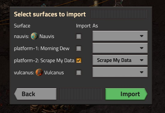 Imported surface. The space platform I am having issues with is checked.