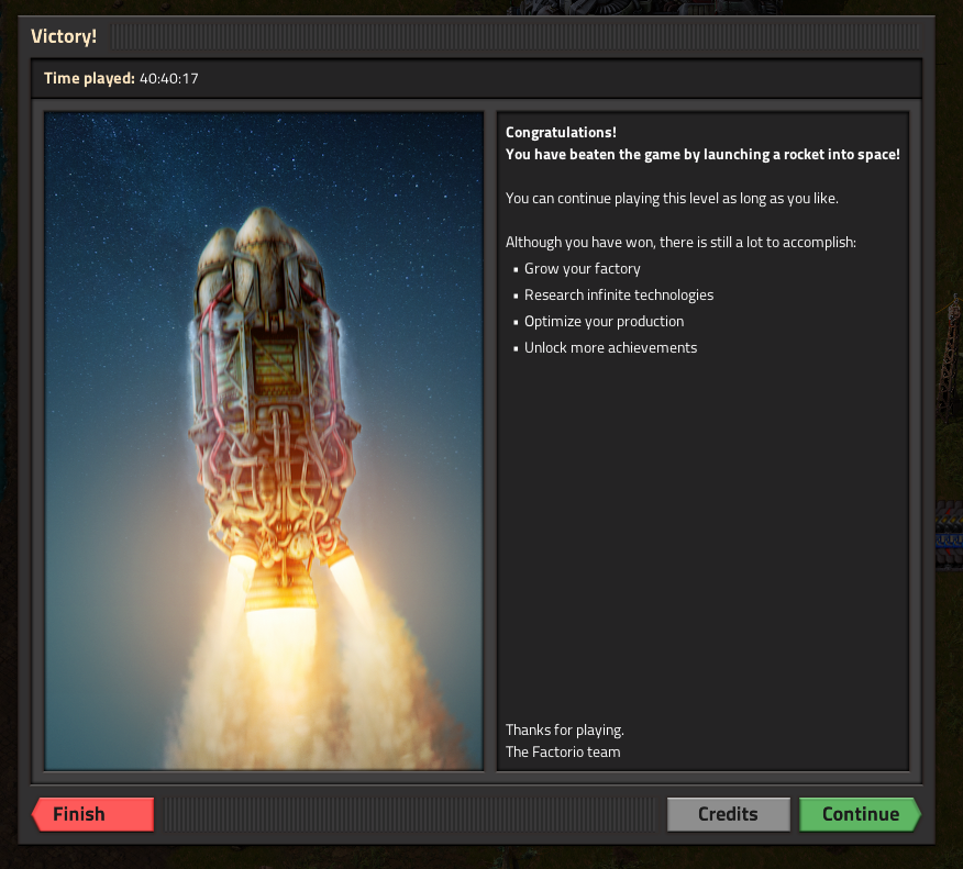 Screenshot of the victory screen
