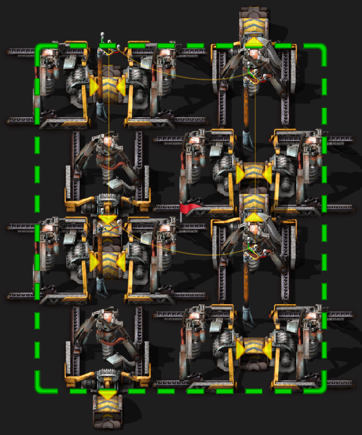 a screenshot of the in‐game preview area of the blueprint window GUI with Alt‐mode enabled, showing the same build as the other screenshot, and where the Alt‐mode insertion arrows do not indicate the side on which the items are put.