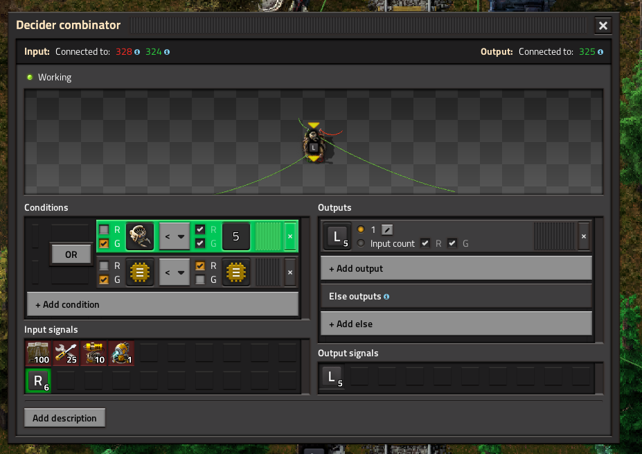 The green signal corresponds to the logistic network content. The red one is for the wanted stock in storage.
