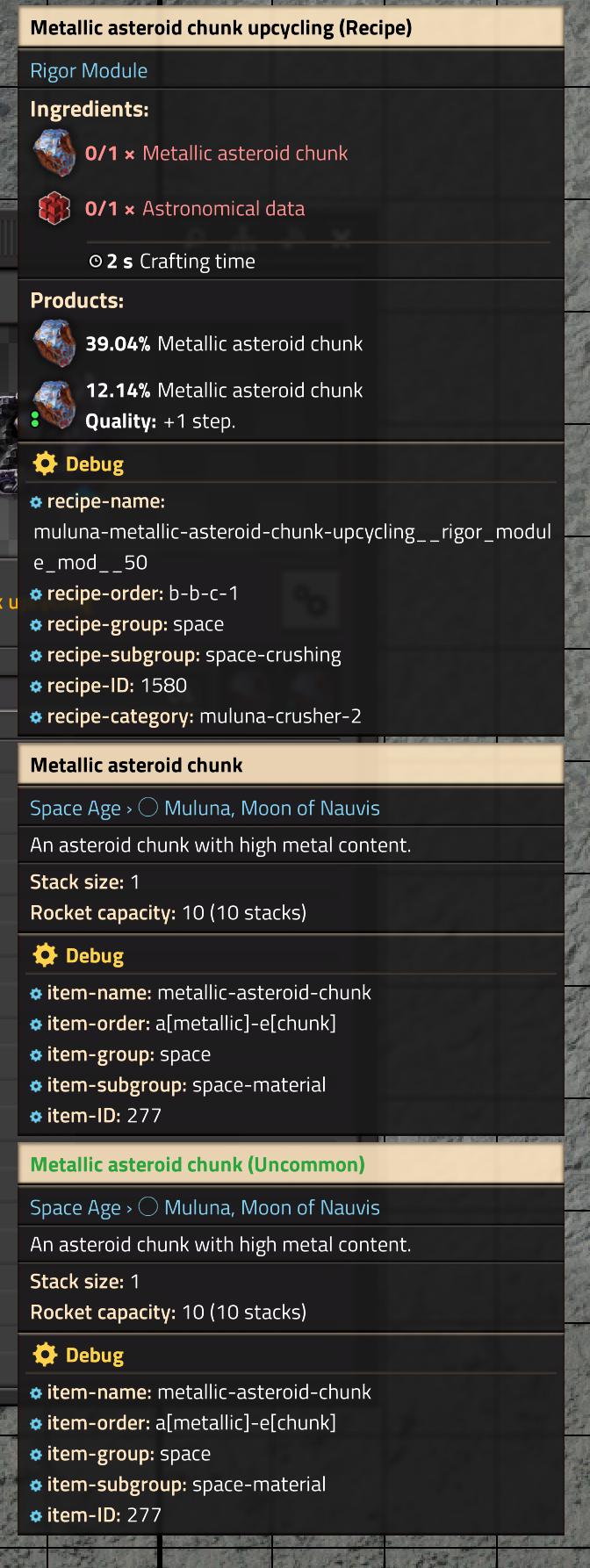 Asteroid upcycling, standard quality