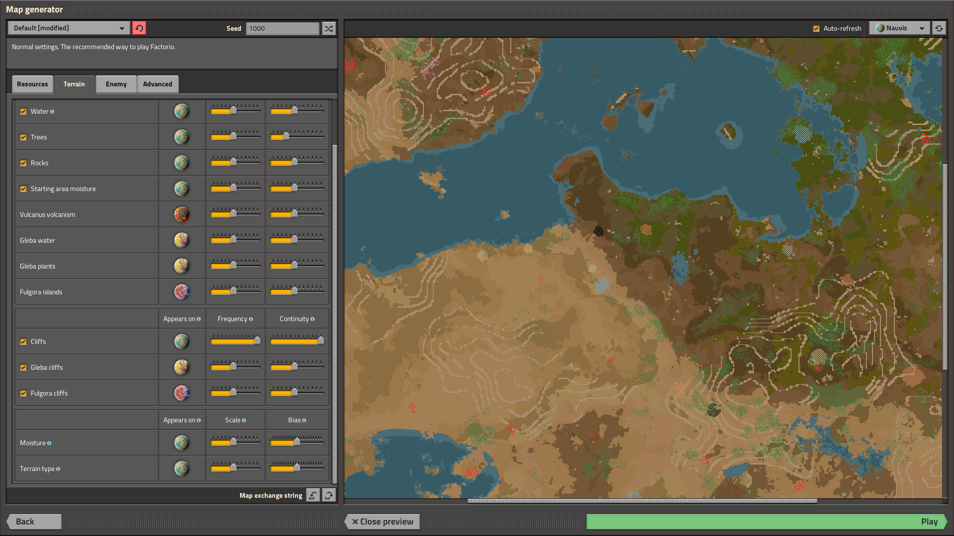 After map string import, changing a value gives different cliff generation