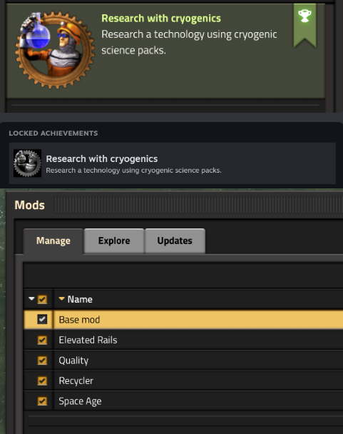 Unlocked in Factorio. Locked on Steam. No Mods installed.