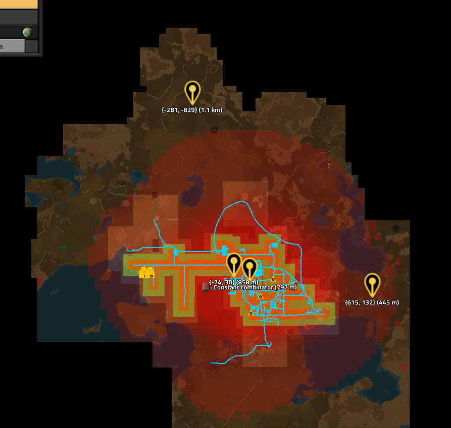Marker points to give a sense of the radius of engagement.