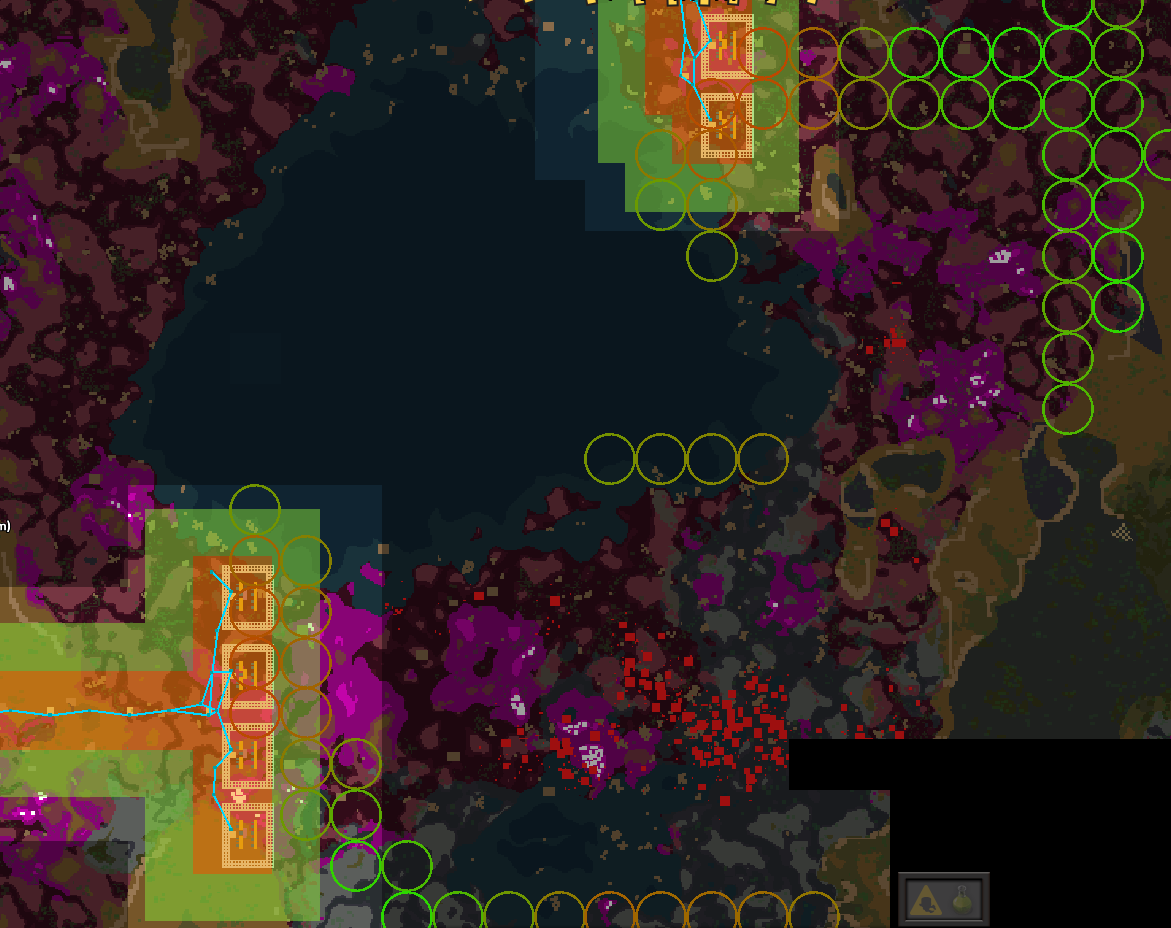 Pentapod spawn close up. They hit the edge of an invisible boundary. They happily consider a turret complex appropriate spawning. Feels correct.