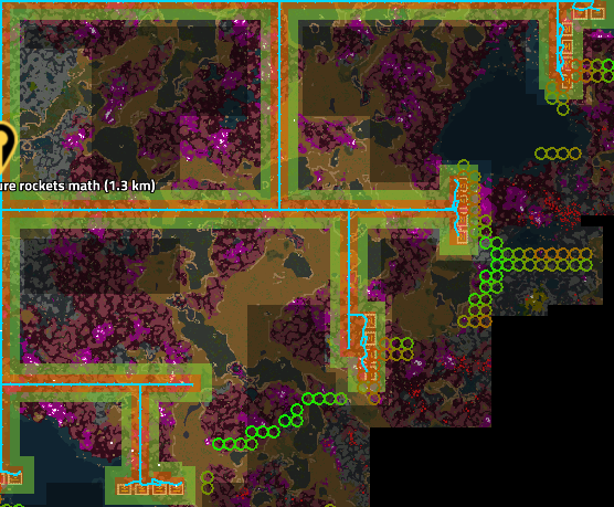 From a distance, we see that pentapods do not spawn beyond the turret cluster.