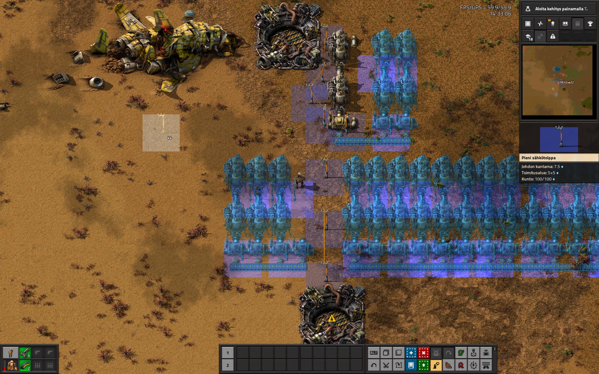 upper rocket silo gets electricity and lower does not, electric line is long enough.
