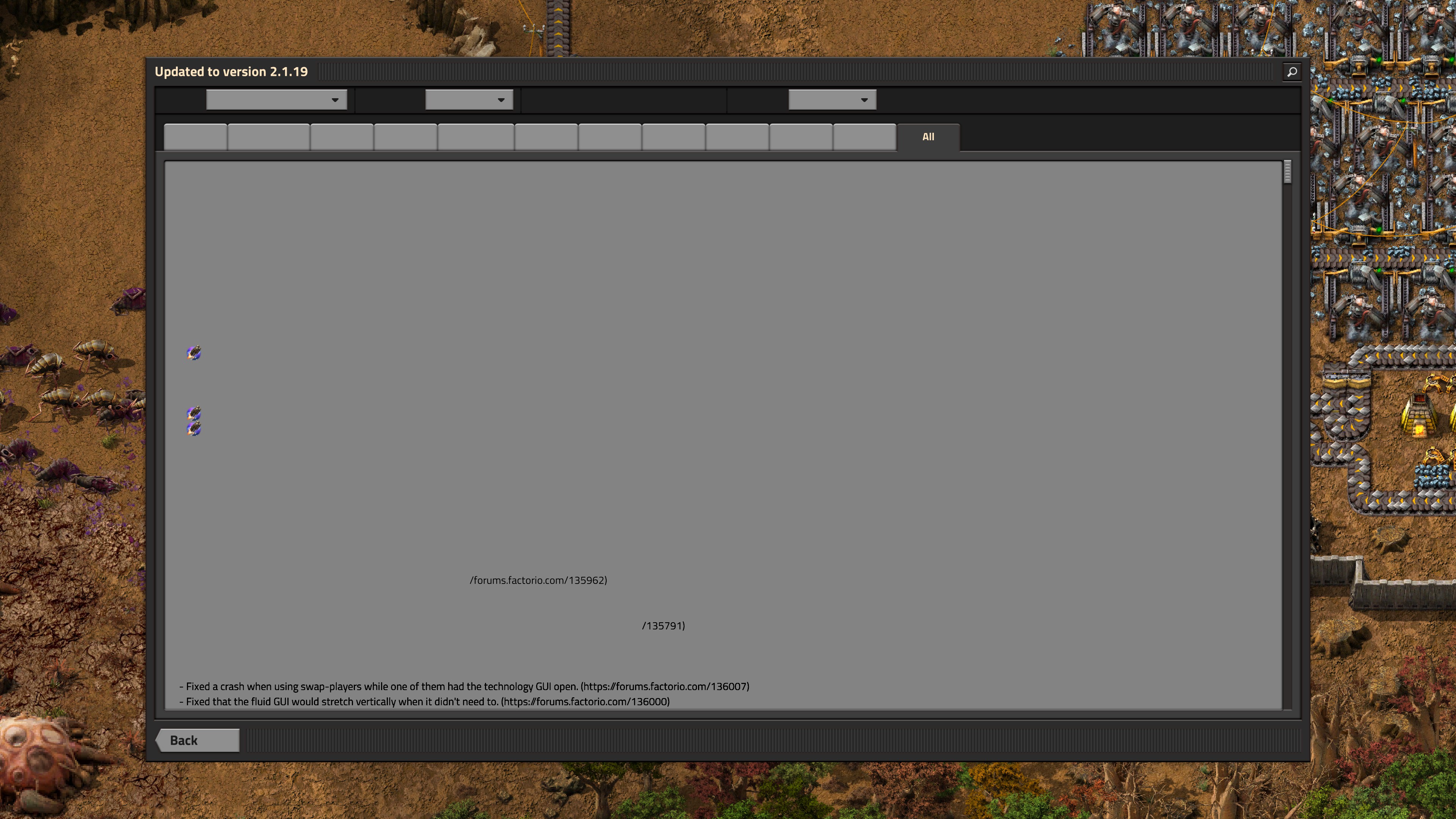 Example of the render artifacts at menu