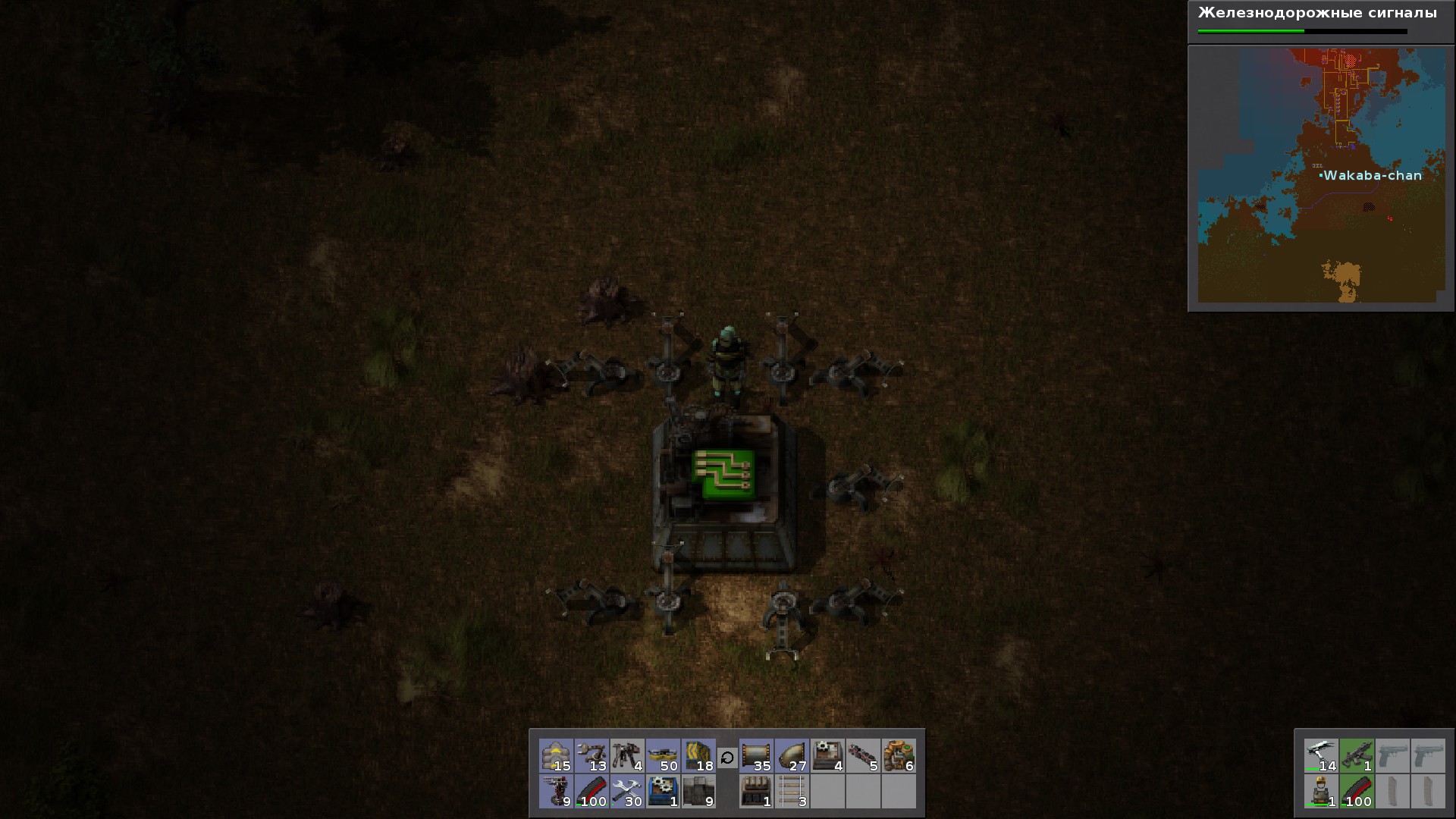 I love burner inserters, so I put burner inserters that feed burner inserters! This way it looks like microchip with it's legs on all 4 sides.