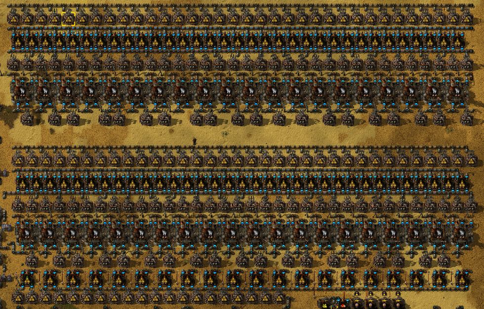 Refinery - modified DaveMcW design (his is more compact but I wanted to independently control the crackers to keep both light oil and petrol topped off (light is better for rocket fuel production)