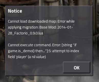 error dialog, v0.13.20 on both ends.