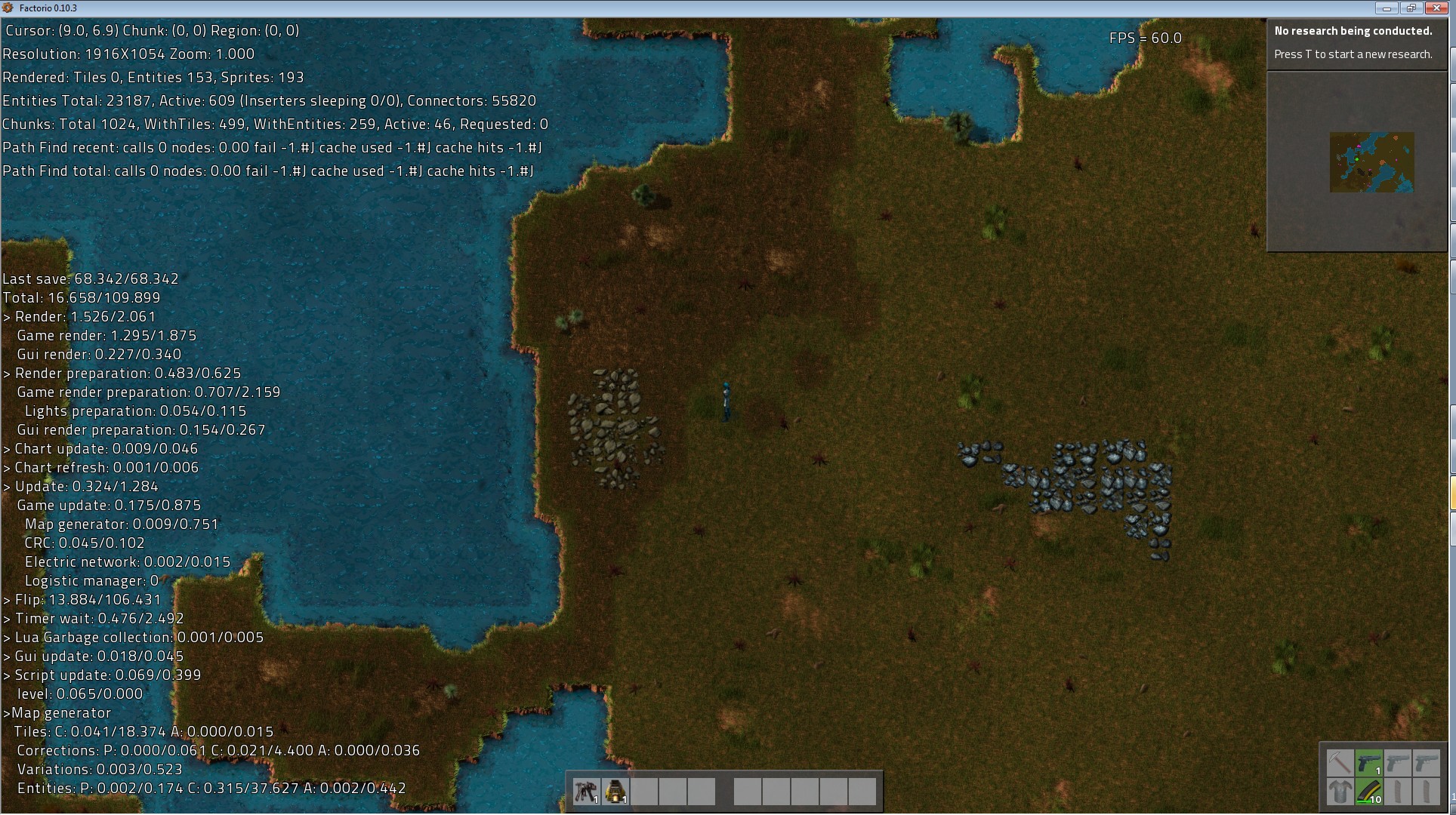 Screenshot (on a new map) with debug info on.