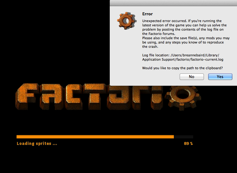 Factorio error message when I run the game.
