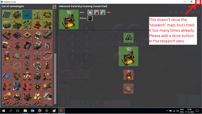 Add close button in research map