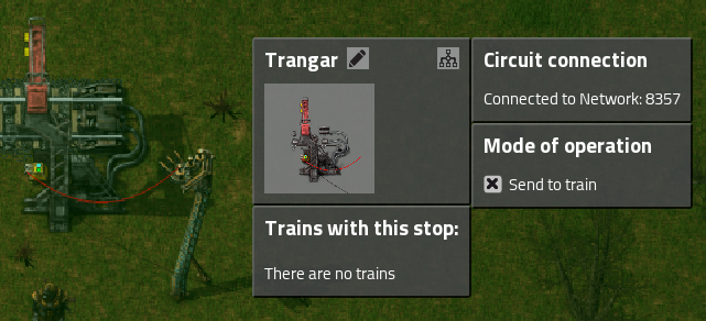 Picture of a train stop with circuit network GUI open.