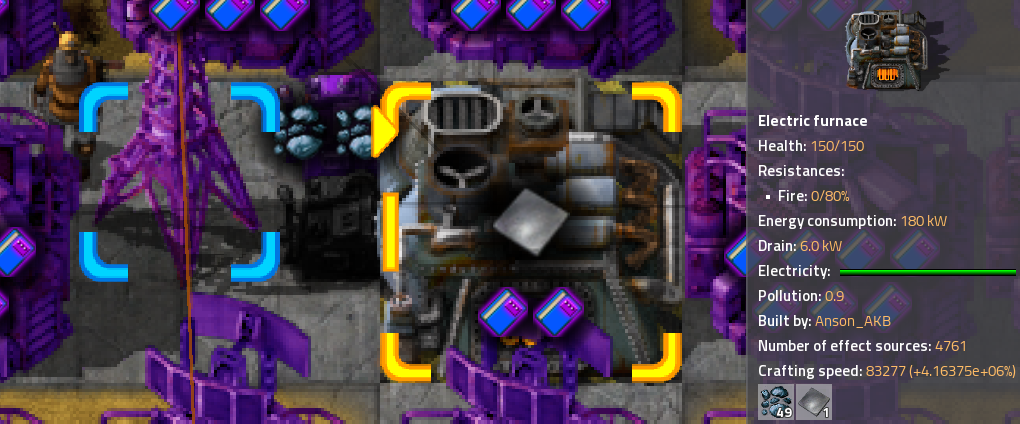 electric furnace with max speed beacons (AKA Warped Electric Smelter).PNG
