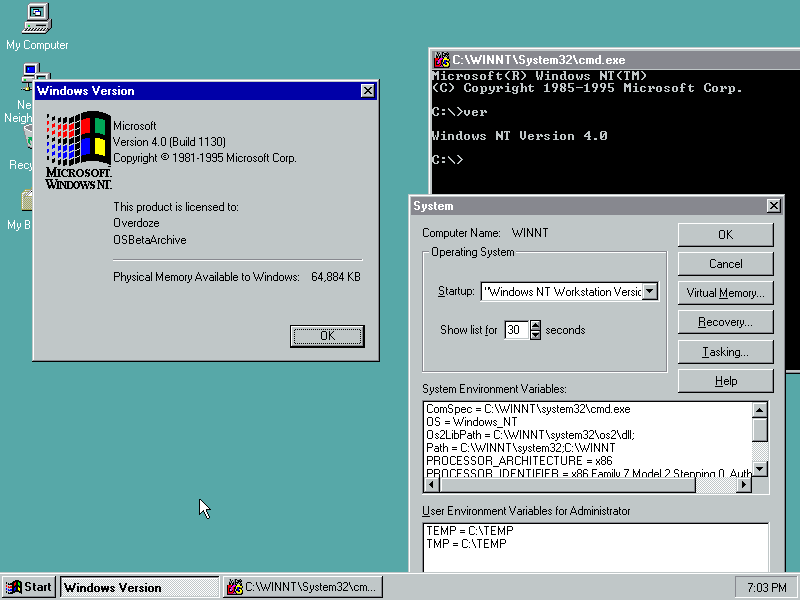 Also Windows NT 4.0