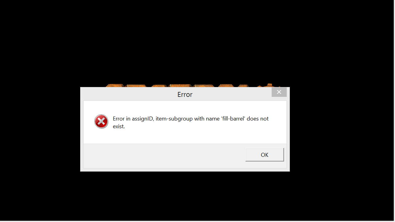 Screenshot of the error message