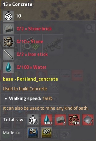 Portland concrete recipe ingame