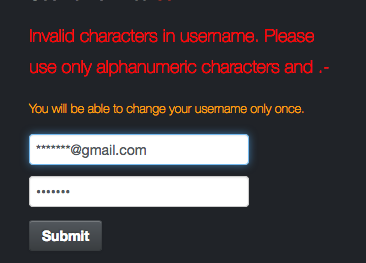 change username error message