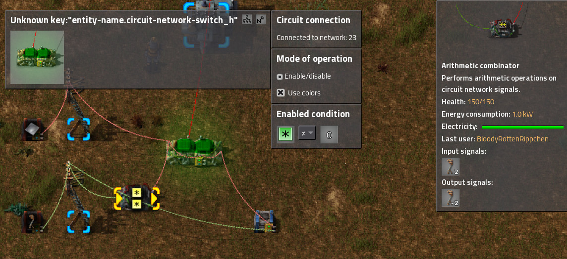 Multiplexer made from one switch and one arithmetic combinator.