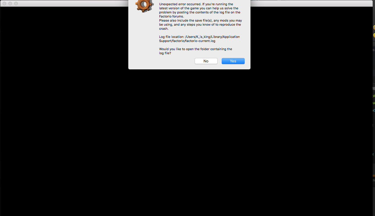 Screenshot of error