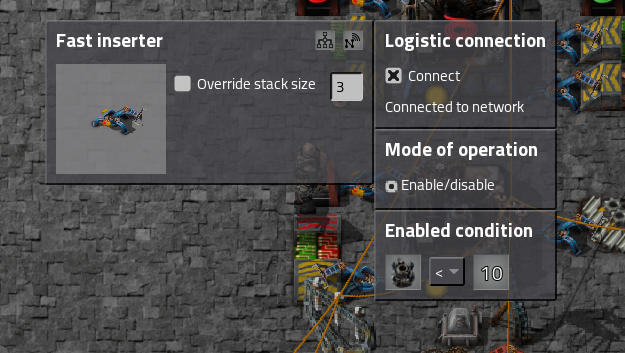 Inserter's logistic connection