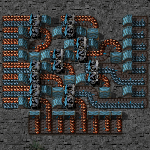8 Lanes from right, 8 lanes from bottom, one from each merged and output left.