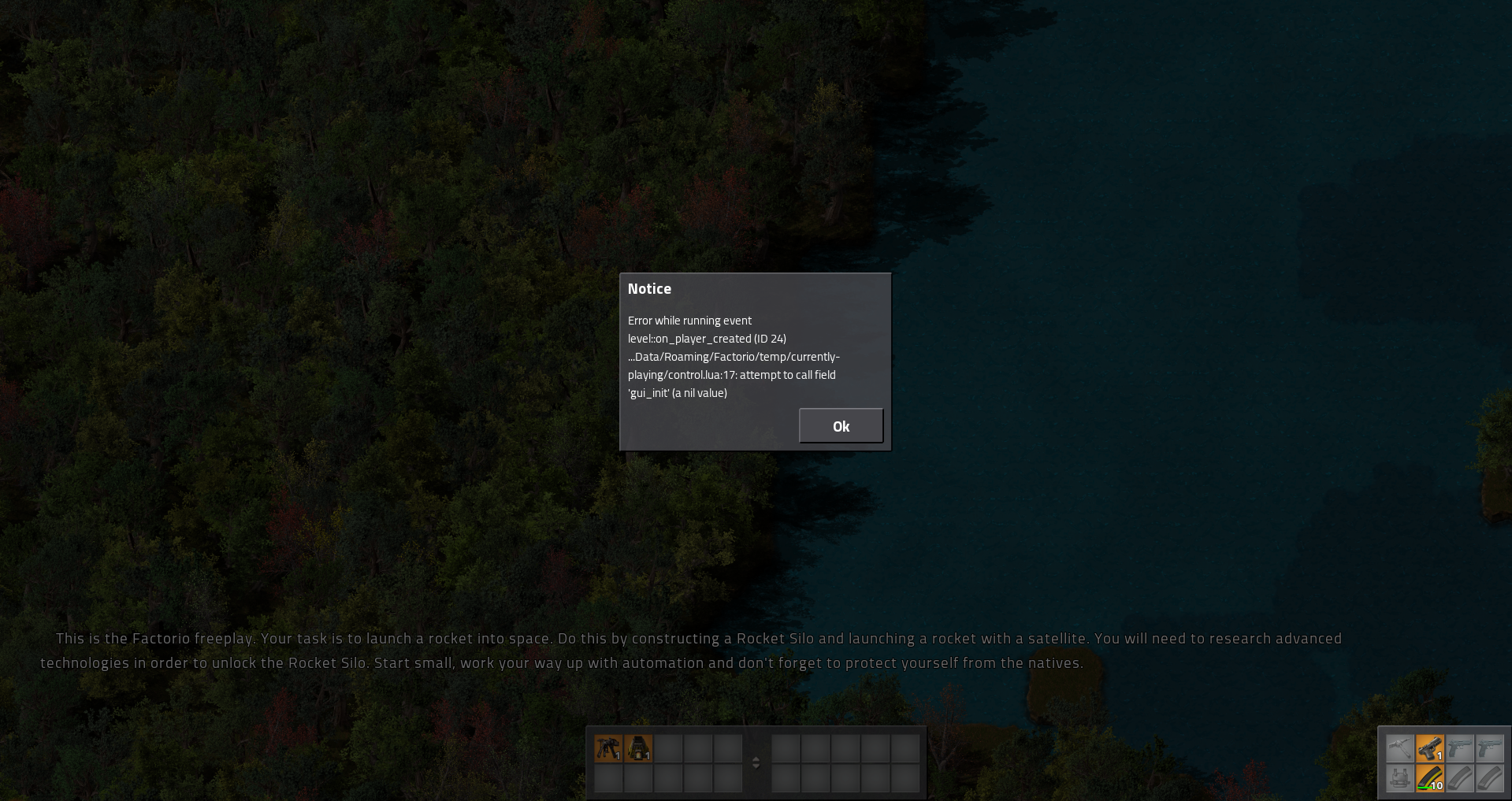 Factorio Error Message Picture