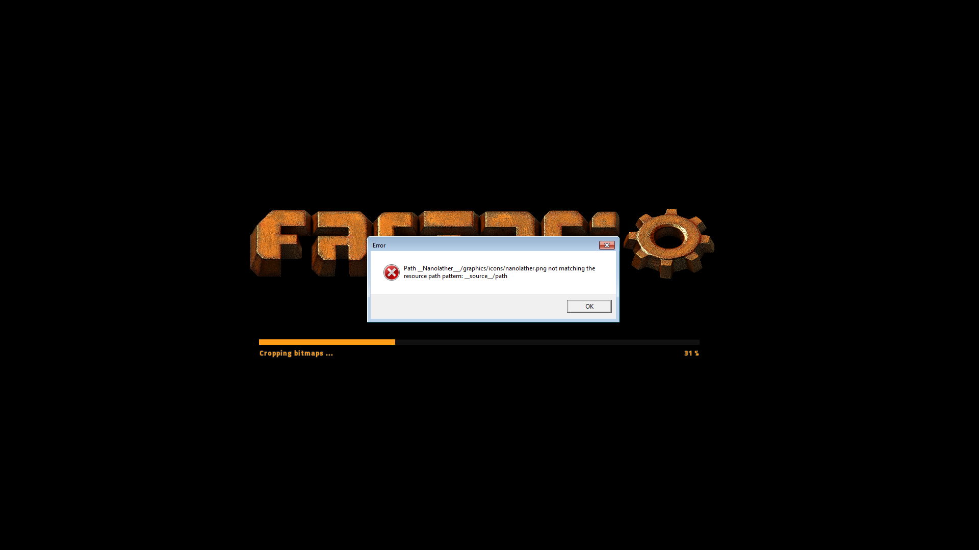 Screenshot of the error message given upon crash.
