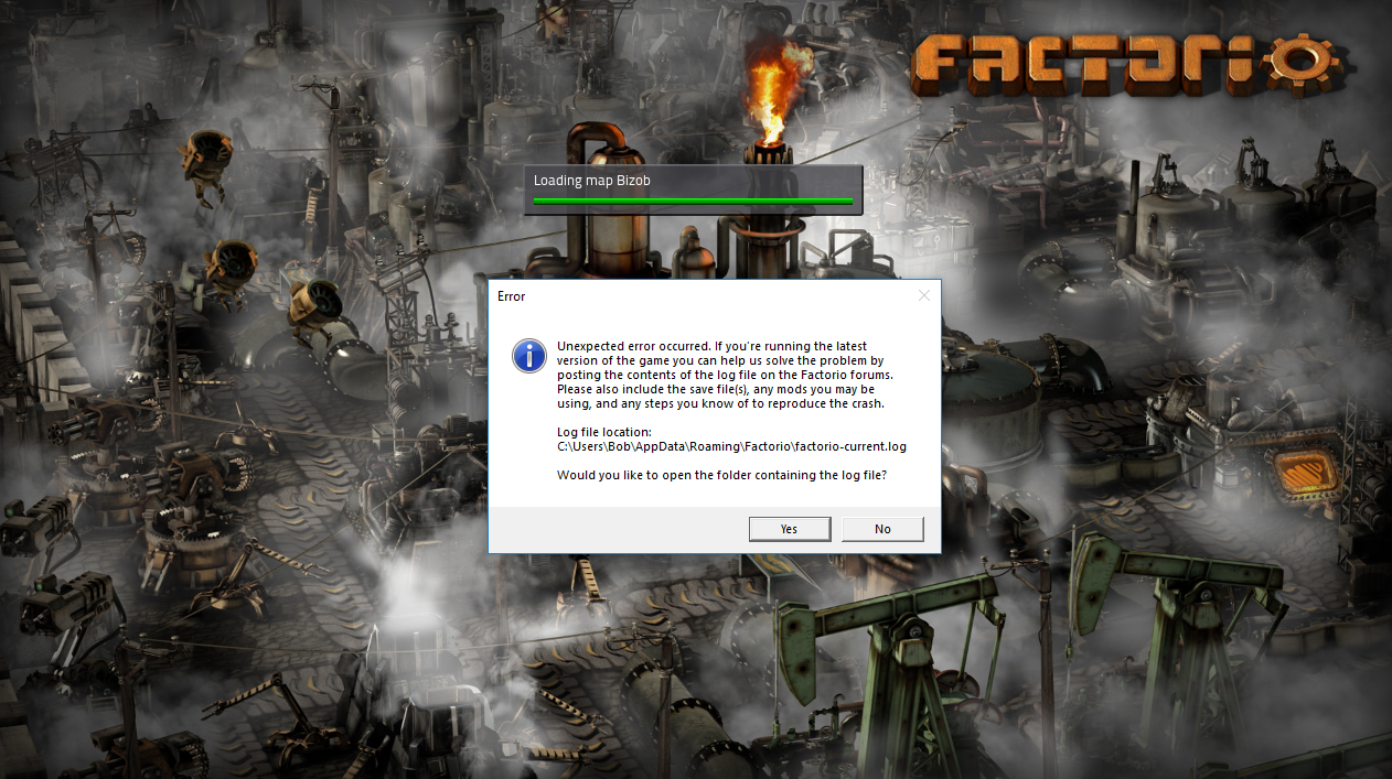 Screenshot of crash screen