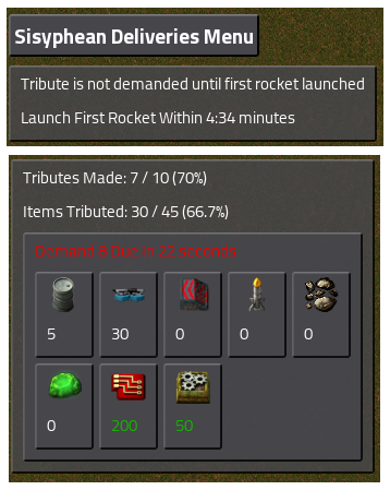 Stages of the GUI before and during the tribute demands