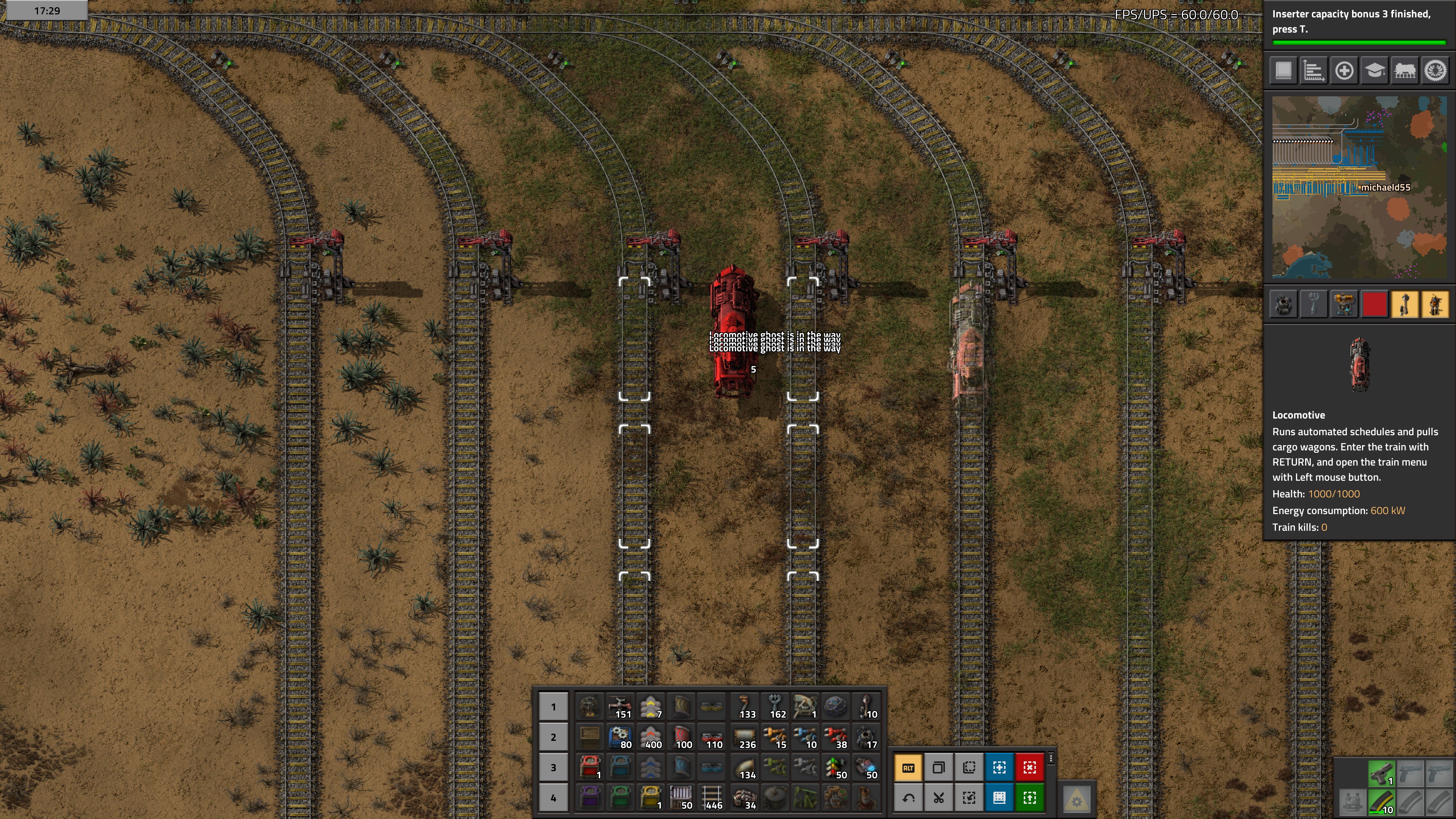 Invisible locomotive and message saying ghost is on rail