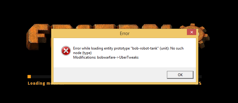 Factorio start-up error.