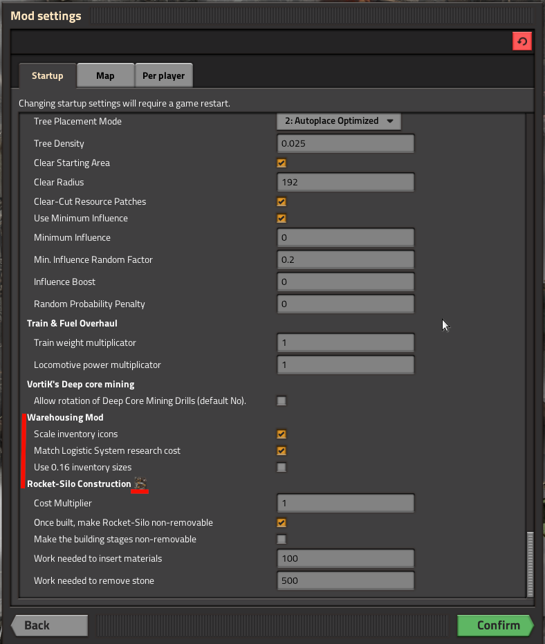 View of incorrectly sorted mod under mod settings