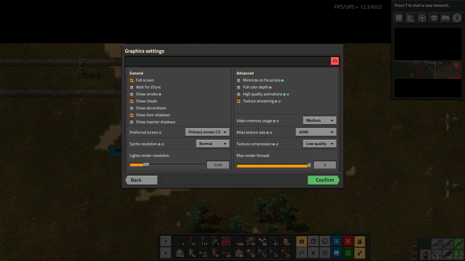 Screenshot of graphics settings