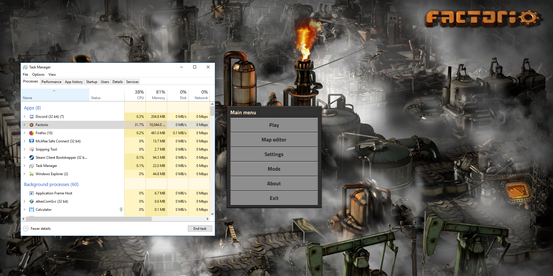 Memory at 10 gigs while at main menu