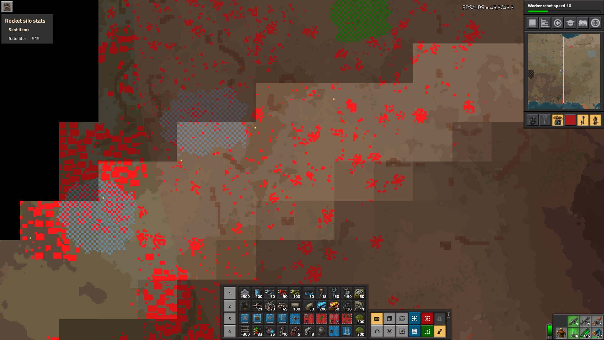 Expanded view showing how widespread the unmoving biters were.